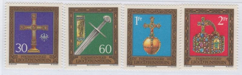 Francobolli Liechtenstein Anno 1975 Tesoro imperiale di Vienna Insegne del Sacro Romano Impero