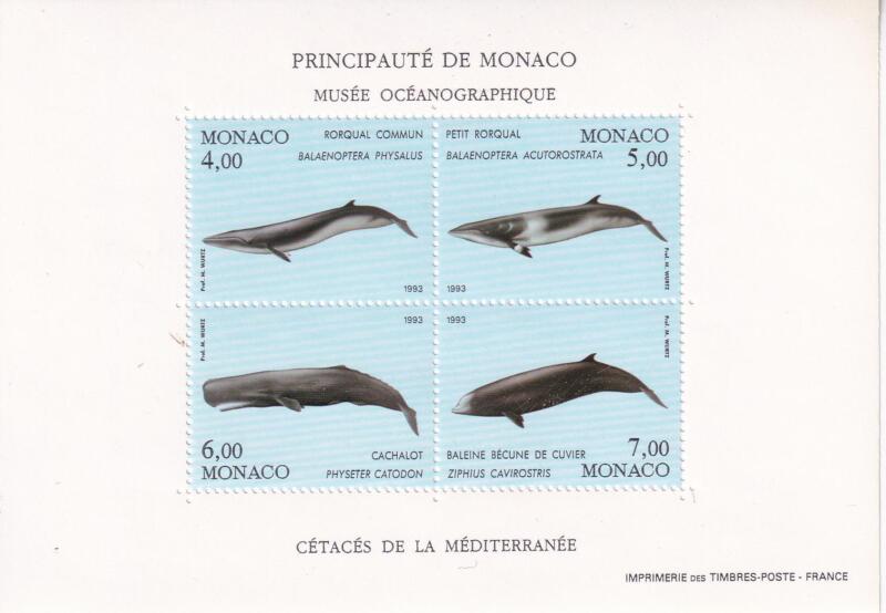 Foglietto Monaco Anno 1993 Protezione dell'ambiente marino Cetacei del Mediterraneo