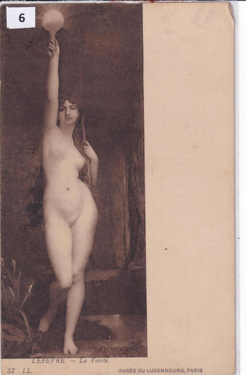 Cartolina d’epoca nudo di donna LEFEBVRE  La Verité Musée du Luxembourg Paris