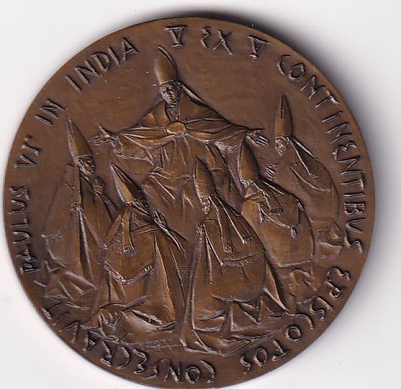 Medaglia commemorativa PAULUS VI IN INDIA V EX V CONTINENTIBUS EPISCOPOS CONSECRAVIT Dominus meus et Deus meus BOMBAY EUCH. INT. CONV. 2-5-XII-1964
