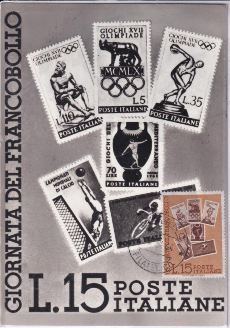 Cartolina Giornata del francobollo Anno 1964 Annullo Primo Giorno Pisa Filatelico