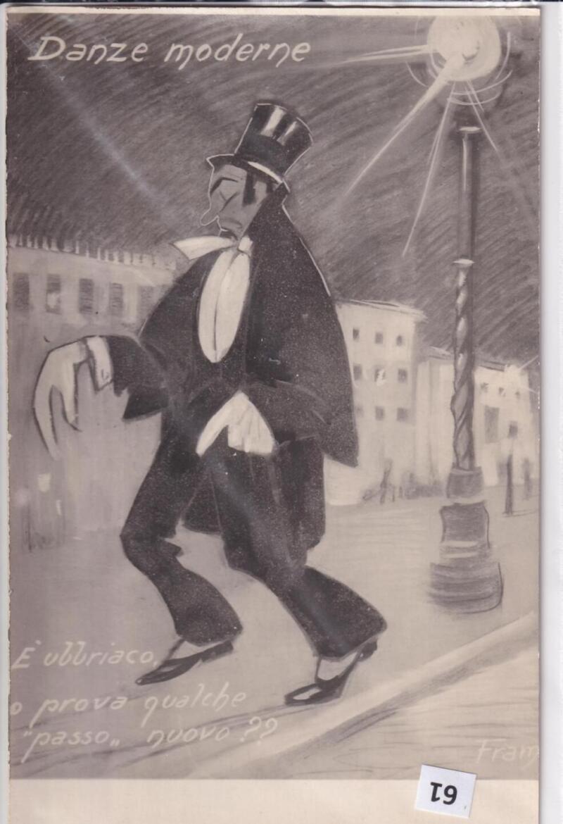 Cartolina satirica d'epoca DANZE MODERNE