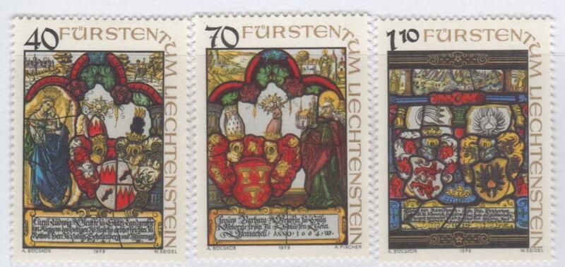 Francobolli Liechtenstein Anno 1979 Vetrate con stemmi
