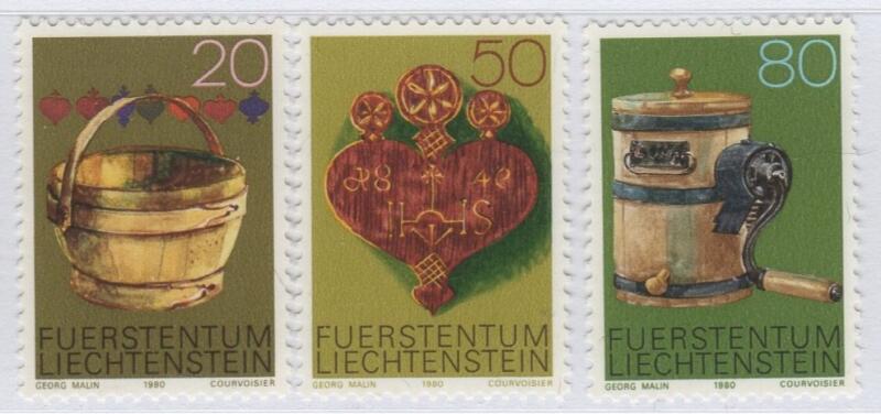 Francobolli Liechtenstein Anno 1980 Antichi attrezzi degli alpigiani