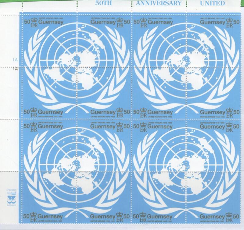 Francobolli Guernsey Anno 1995 Cinquantenario dell'ONU 4 blocchi in quartina