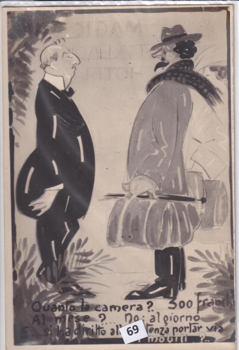 Cartolina satirica d'epoca Quanto la camera? 300 franchi