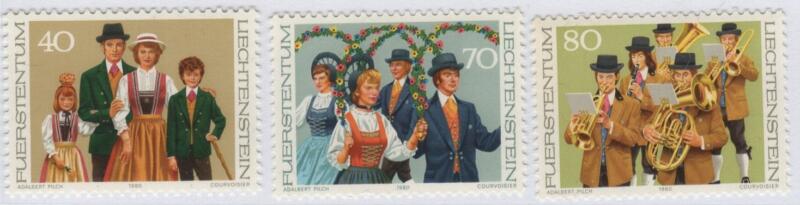 Francobolli Liechtenstein Anno 1980 Costumi nazionali Seconda serie