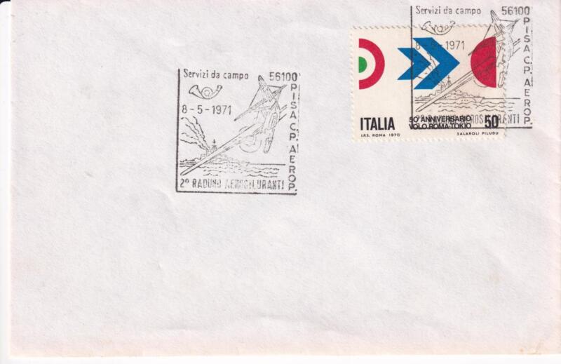 Busta affrancata con Francobollo serie Cinquantenario del volo Roma-Tokio di Arturo Ferrarin da Lire 50 (cat. n. 1120) con Annullo speciale Secondo Raduno Aerosiluranti 8-5-1971