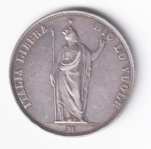 Moneta Governo Provvisorio della Lombardia Anno 1848 LIRE 5 ITALIA LIBERA DIO LO VUOLE - M - GOVERNO PROVVISORIO DI LOMBARDIA 5 LIRE ITALIANE 1848