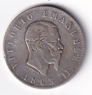 Moneta Italia Regno Vittorio Emanuele II Anno 1863 Torino Lire 2 STEMMA