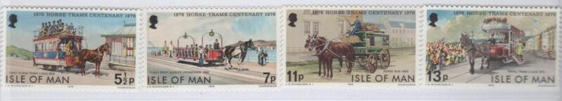 Francobolli Man Anno 1976 Centenario delle tranvie a cavallo