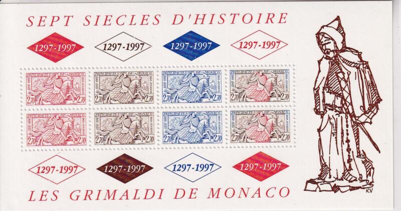 Foglietto Monaco Anno 1997 Settimo anniversario della Dinastia dei Grimaldi di Monaco Sigillo di Ranieri III