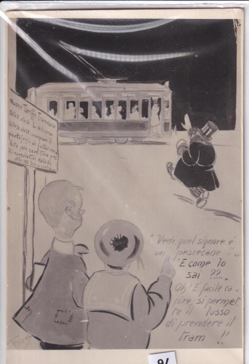 Cartolina satirica d'epoca VEDI QUEL SIGNORE E' UN PESCECANE