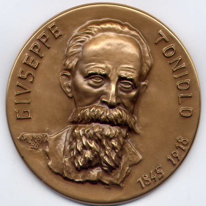 Medaglia commemorativa GIUSEPPE TONIOLO 1845-1918- Celebrazioni del LXX anniversario della morte Ott MCMLXXXVIII Fede Libertà Giustizia Treviso Pisa P di Soligo