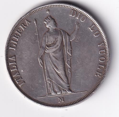 Moneta Governo Provvisorio della Lombardia Anno 1848 LIRE 5 ITALIA LIBERA DIO LO VUOLE - M - GOVERNO PROVVISORIO DI LOMBARDIA 5 LIRE ITALIANE 1848