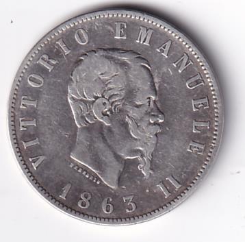 Moneta Italia Regno Vittorio Emanuele II Anno 1863 Torino Lire 2 STEMMA