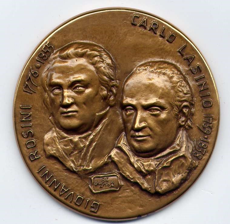 Medaglia commemorativa GIOVANNI ROSINI 1776-1855 CARLO LASINIO 1759-1838 MONVMENTORVM PATRIAE RESTITVTORIBVS MVSEI CEDICATIONIS DIE OPERA PIS. PRIMATIALIS ECCLAE A.D. MCMLXXXVI