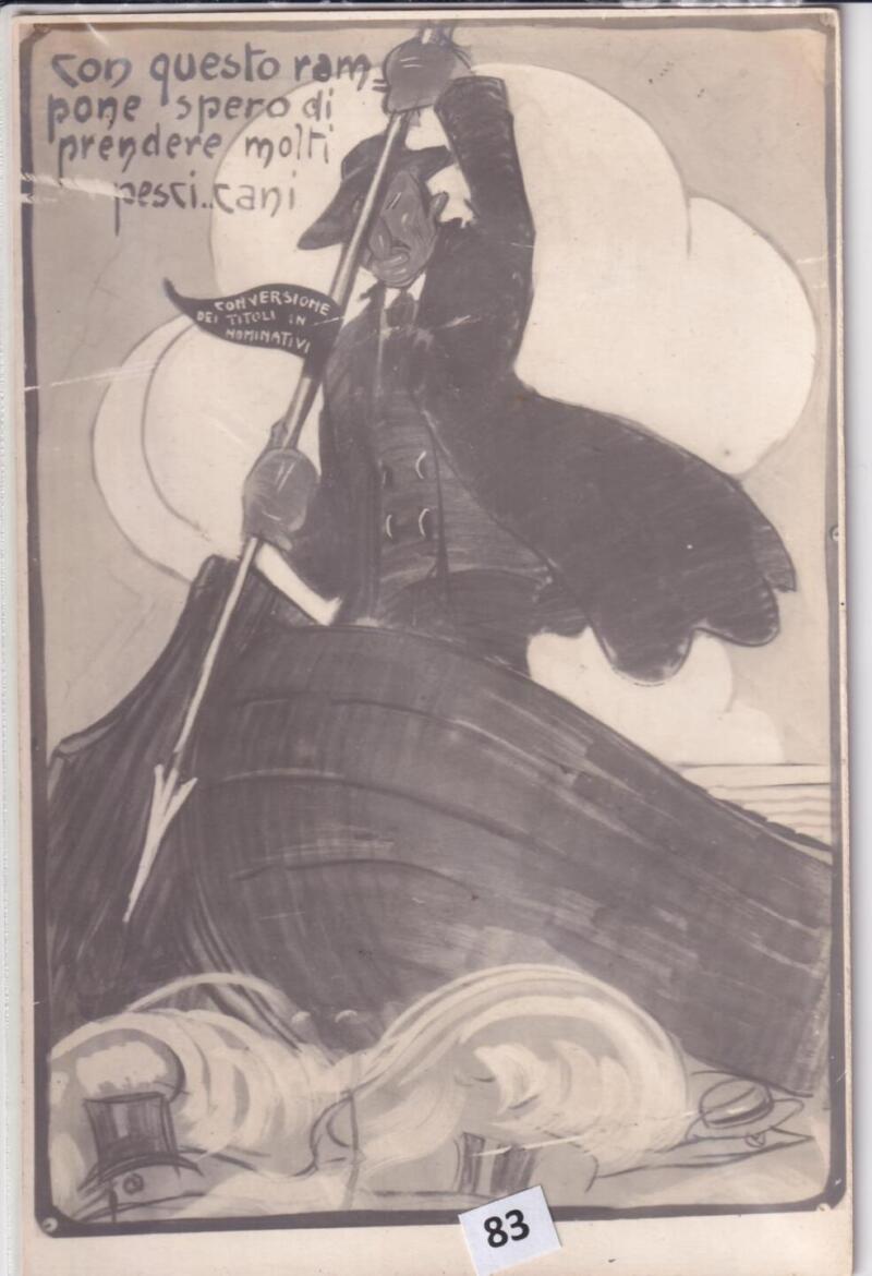 Cartolina satirica d'epoca CON QUESTO RAMPONE SPERO DI PRENDERE MOLTI PESCICANI