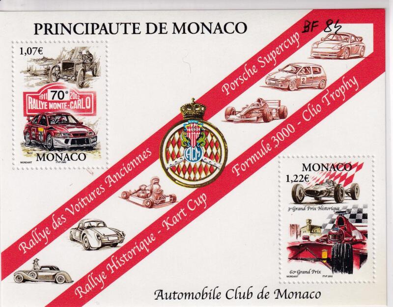 Foglietto Monaco Anno 2002 Automobile Club di Monaco Avvenimenti sportivi del 2002