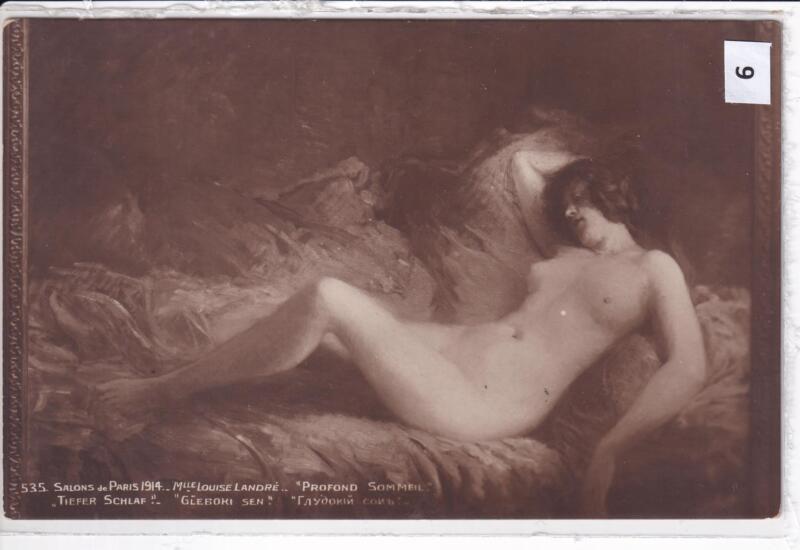 Cartolina d’epoca nudo di donna SALON DE PARIS 1914 M,lle Louse Landrè PROFOND SOMMEIL