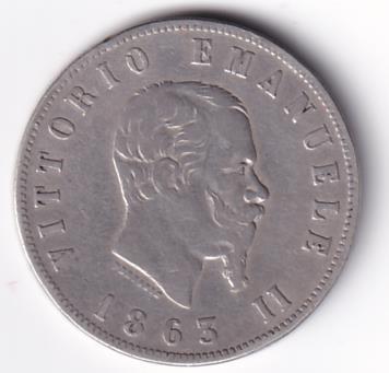 Moneta Italia Regno Vittorio Emanuele II Anno 1863 Napoli Lire 2 STEMMA