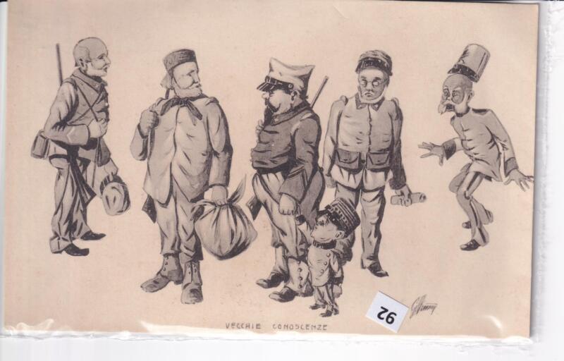 Cartolina satirica d'epoca VECCHIE CONOSCENZE