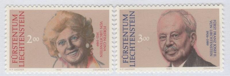 Francobolli Liechtenstein Anno 1990 In memoria del Principe Francesco Giuseppe II e della Principessa Gina di Liechtenstein