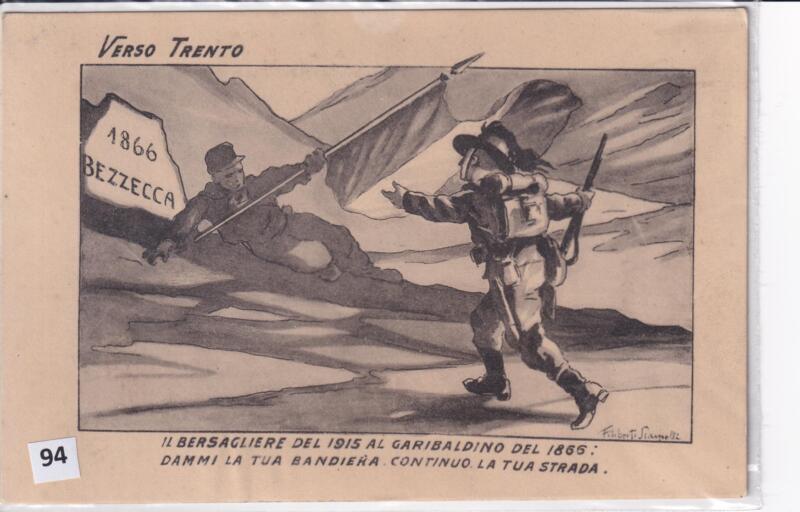 Cartolina satirica d'epoca VERSO TRENTO 1866 BEZZECCA