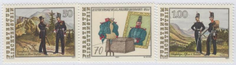 Francobolli Liechtenstein Anno 1991 Ultima missione del contingente militare del Liechtenstein nel 1866