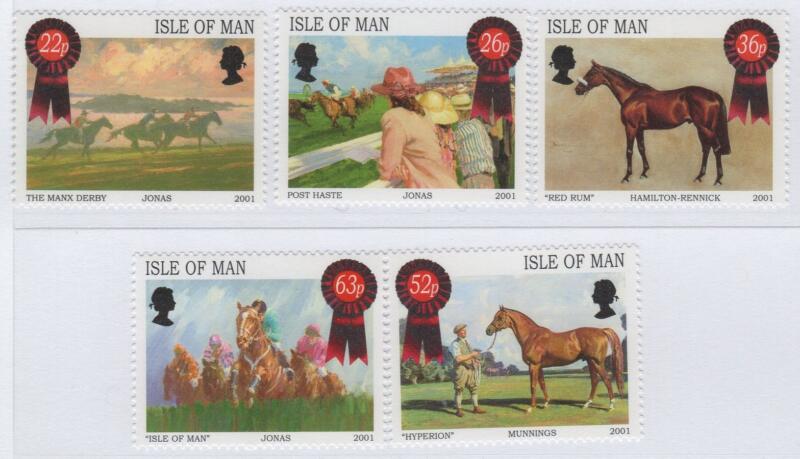 Francobolli Man Anno 2001 Corse di cavalli
