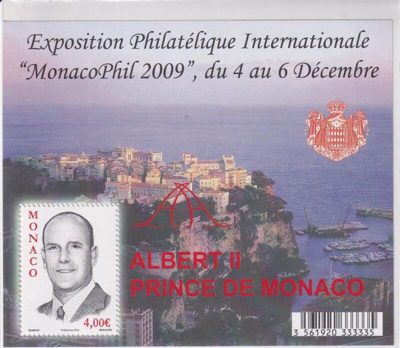 Foglietto Monaco Anno 2009 MONACOPHIL 09 Esposizione Filatelica Internazionale