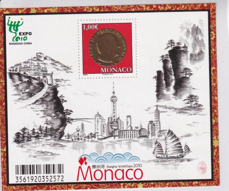 Foglietto Monaco Anno 2010 EXPO 2010 Esposizione Mondiale a Shanghai