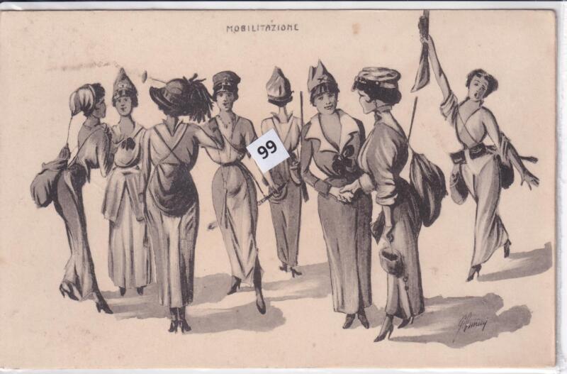 Cartolina satirica d'epoca MOBILITAZIONE