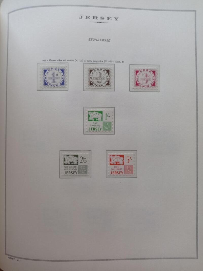 Francobolli Segnatasse Jersey Anno 1969 Serie completa montata su Fogli Marini King usati (i fogli sono in omaggio)