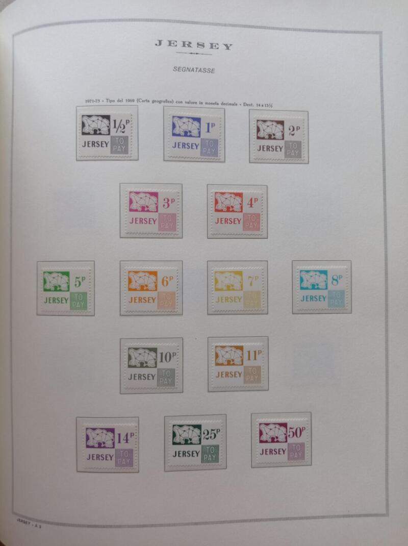 Francobolli Segnatasse Jersey Anni 1971 e 1974-1975 Serie completa montata su Fogli Marini King usati (i fogli sono in omaggio)