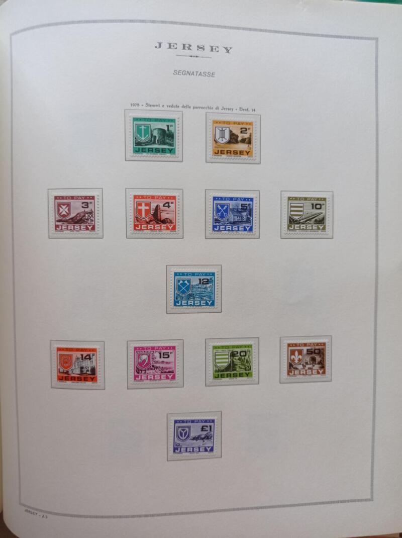 Francobolli Segnatasse Jersey Anno 1978 Serie completa montata su Fogli Marini King usati (i fogli sono in omaggio)