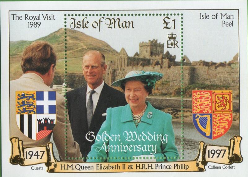 Foglietto Man Anno 1997 Nozze d’oro della Regina Elisabetta II e del Principe Filippo