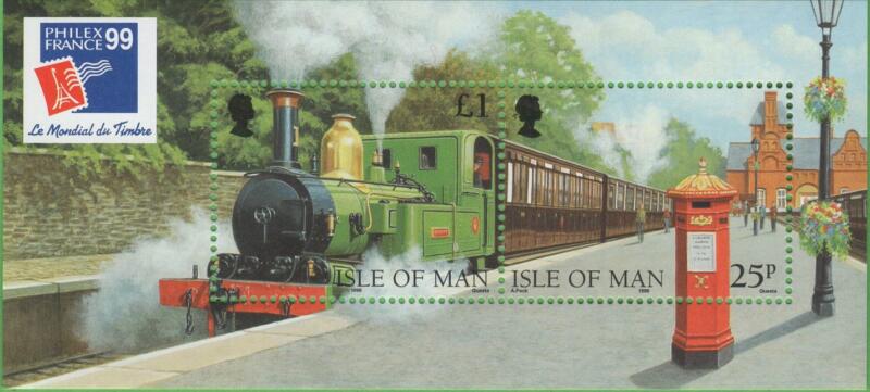 Foglietto Man Anno 1998 125esimo anniversario delle ferrovie a vapore di Man Philex France 99