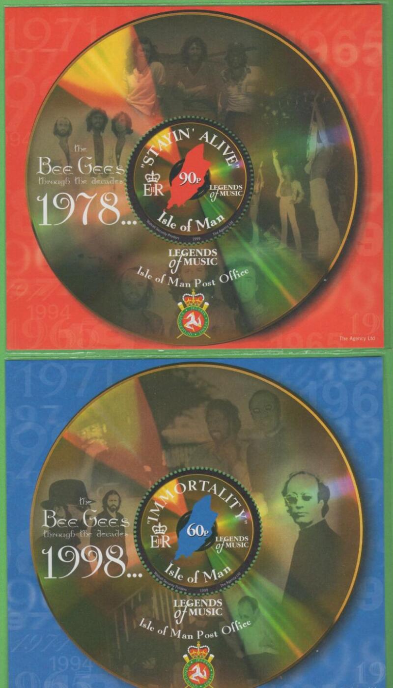 Serie di 2 foglietti Man Anno 1999 Leggende della musica I Bee Gees