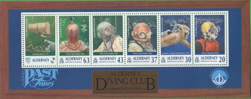 Foglietto Alderney Anno 1998 Passatempi ad Alderney Seconda serie L'esplorazione sottomarina nelle varie epoche