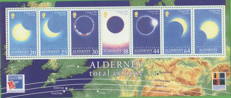 Foglietto Alderney Anno 1999 Eclissi totale di sole 11 agosto 1999