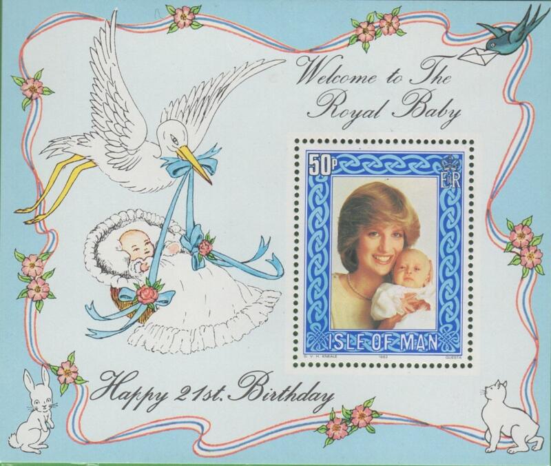 Foglietto Man Anno 1982 21esimo compleanno della Principessa Diana Nascita del primogenito del Principe Carlo