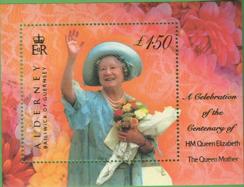 Foglietto Alderney Anno 2000 100esimo compleanno della Regina Madre