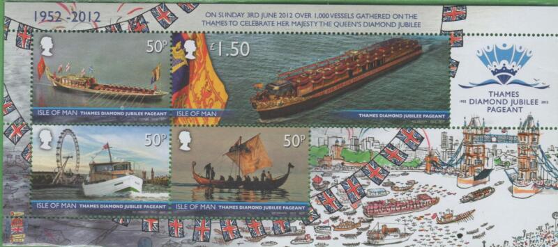 Foglietto Man Anno 2012 60esimo anniversario dell’ascesa al trono della Regina Elisabetta II Parata sul Tamigi