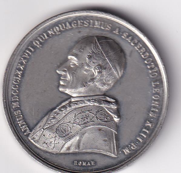 Medaglia commemorativa 1887 ANNUS MDCCCLXXXVII QUINQUAGESIMUS A SACERDOTIO LEONIS XIII P M - GRATULATIONE ET LAETITIA ORBIS CATHOLICI ROMAE