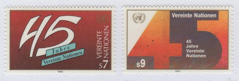 Francobolli Nazioni Unite – ONU Ufficio di Vienna Anno 1990 45esimo anniversario delle Nazioni Unite