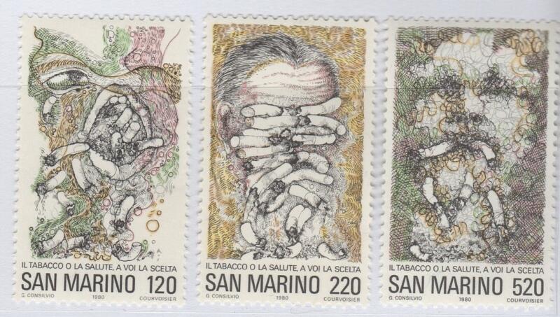 Francobolli San Marino Anno 1980 Giornata mondiale della Sanità Lotta contro il tabacco