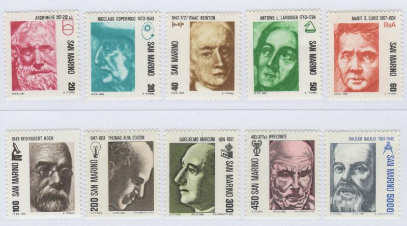 Francobolli San Marino Anno 1982 I pionieri della scienza Prima serie