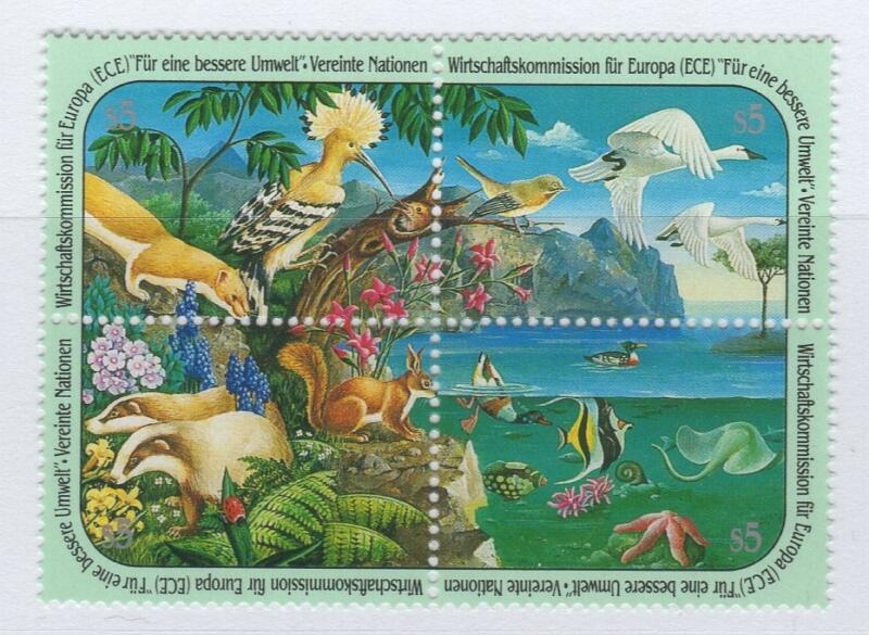 Francobolli Nazioni Unite – ONU Ufficio di Vienna Anno 1991 CEE Commissione Economica per l'Europa per un ambiente migliore