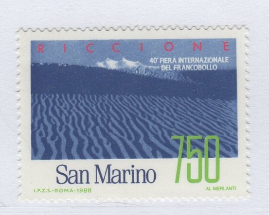 Francobollo San Marino Anno 1988 40esima Fiera del francobollo Giornata filatelica San Marino Riccione